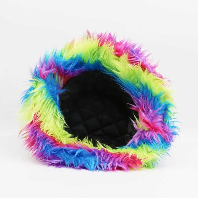 2022 Women Men Fashion Rainbow Faux Fur Bucket Hat Winter Thickened Soft Warm Fluffy Fishing Cap Outdoor Vacation Fisherman HatX241025