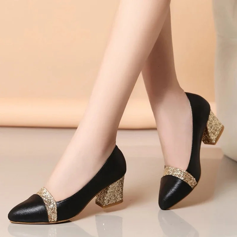 Womens High Heels 2024 Spring Fashionable Sweet High Quality Gold Sliding Pump Womens Party Classic Zapatos Womens Shoes 241024