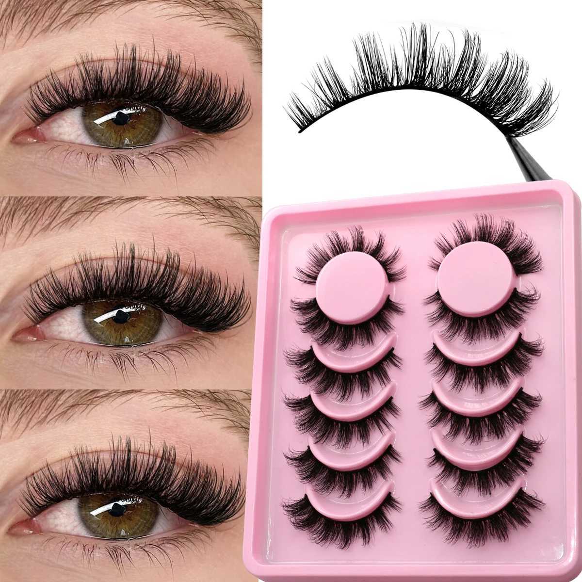 Groinneya Fluffy eyelashes 5/6 pairs of comic eyelashes 3D natural false eyelashes soft cross thick fluffy eyelashes extended makeupW241024