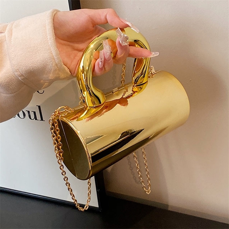 Fashion Cylinder Bag for Women Party Clutches Metal Handle Mini Evening Purses Y2K Crossbody Shoulder Bag Handbags 240926