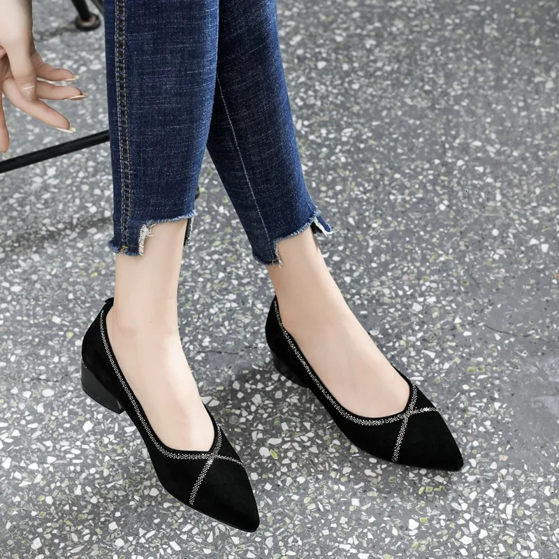 Womens Pionted Toe Elegant Shoes Autumn Style Light Smooth on Short and Fat High Heels 241024