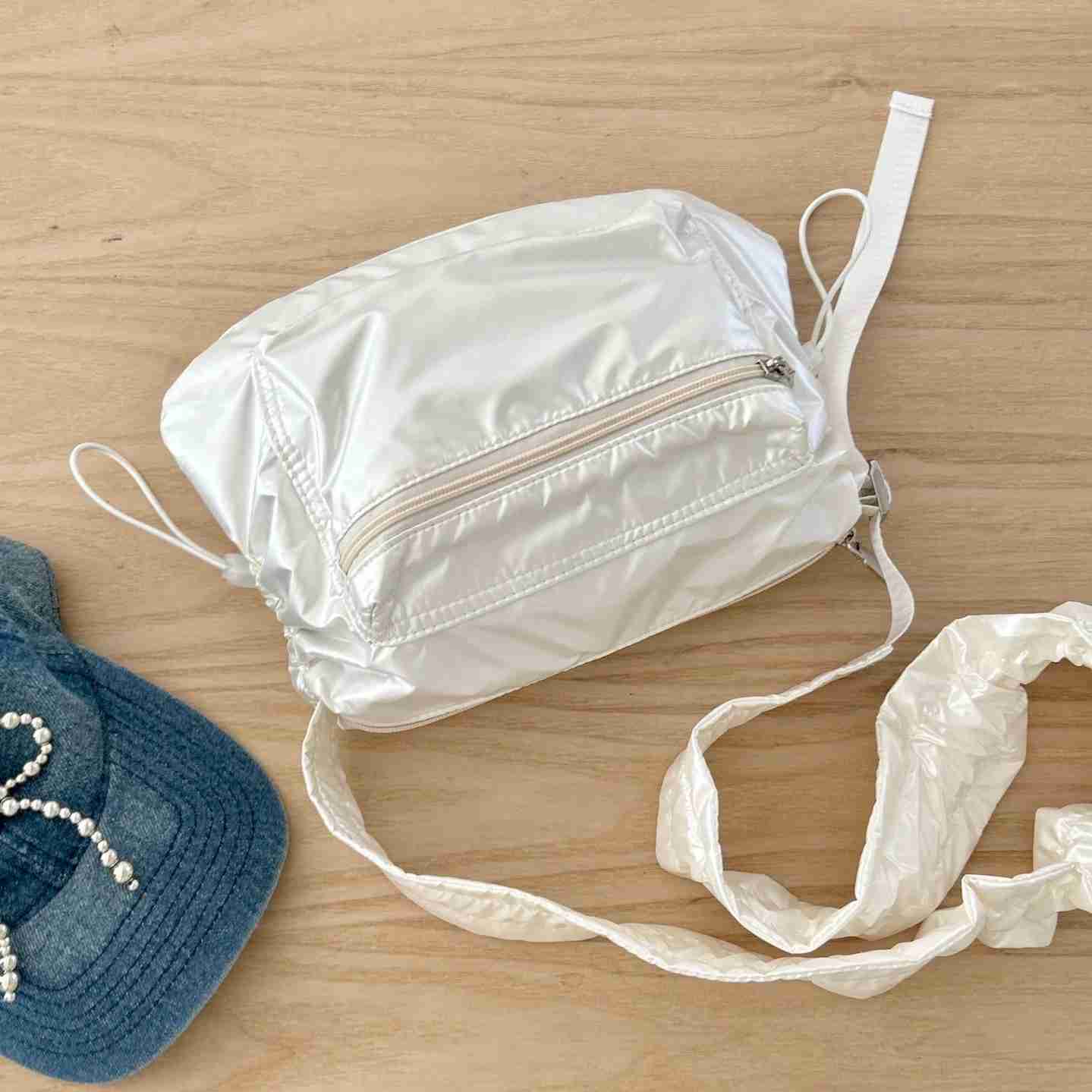 Ins niche versatile drawstring pleated cloud bag nylon fabric casual shoulder crossbody bag 241015