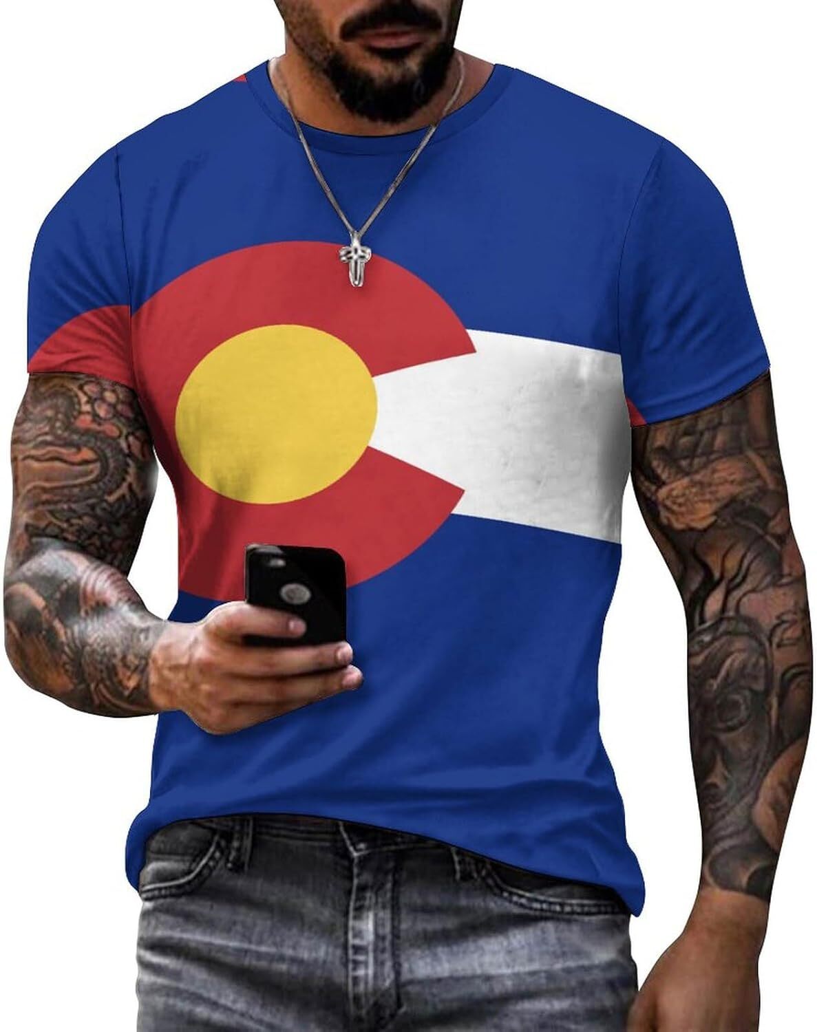 Mens T shirt Colorado State Flag Cotton T-Shirt 3D Printed Casual Shirt Men's Crew Neck T-Shirt tee All-in-one fashion Casual tops summer clothes