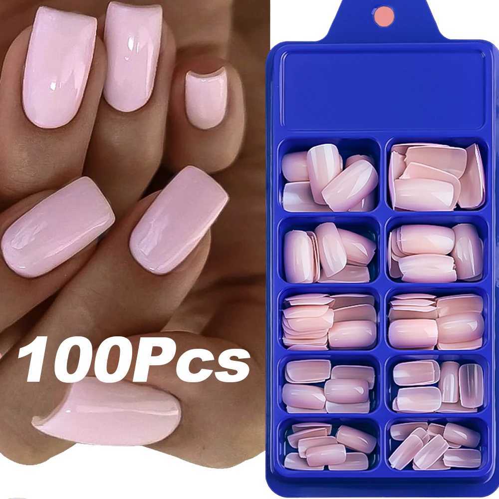 100Pcs Solid Color Pink/White Square Round False Nail Tips Full-Cover Short Acrylic Fake Nails Tip Press On Nails Fake NailsXJ241025