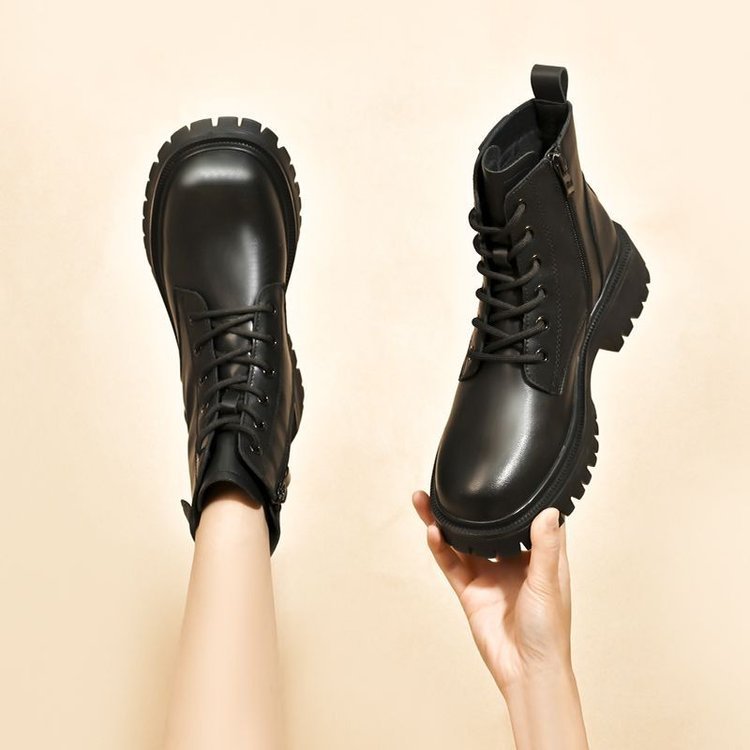 2024 free shipping designer coarse style middle and round headmartin boots winter new side zipper womens shoes low cut high heels short boots single b