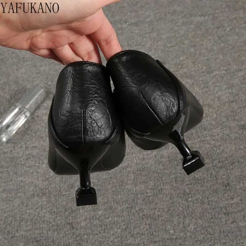 High Quality Soft leather light Fi womens high heels black dot toe womens pump display thin womens office shoes T241024