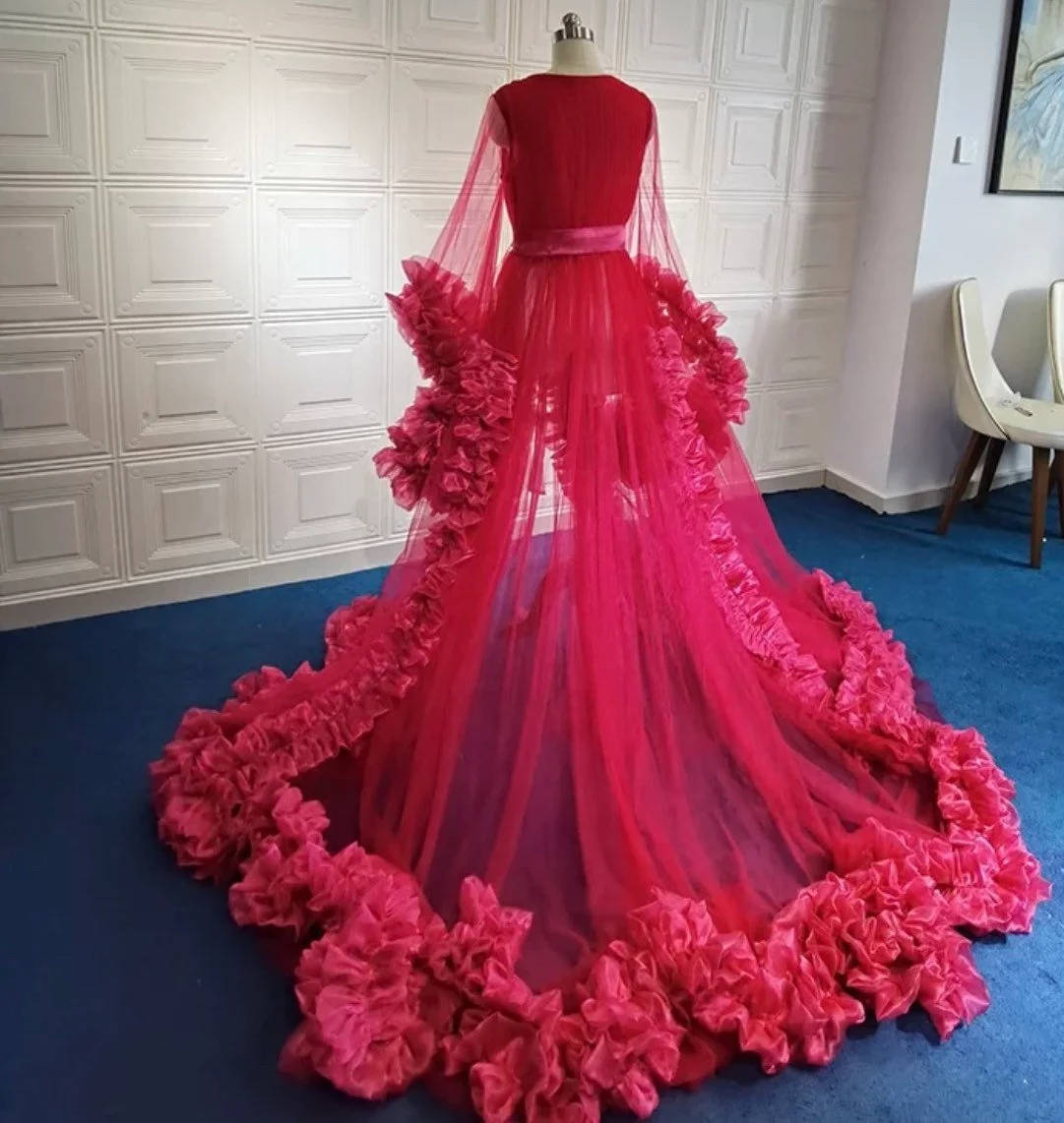 Modern Women Bathrobe Ruffles V Neck Long Sleeve Maternity Dresses Pregnant Split Nightgown Pijama Evening Dress Custom Made