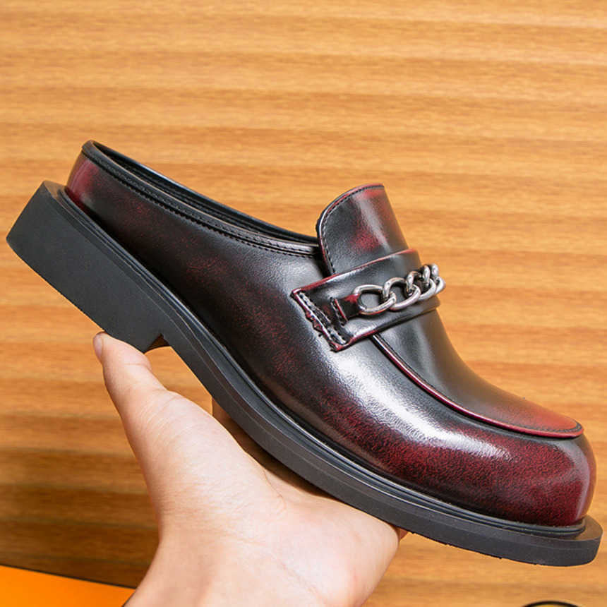 Men Dress Shoes Summer New Half Dragged Leather Shoes Small Fashion Formal Casual Shoes Business Shoes 241009