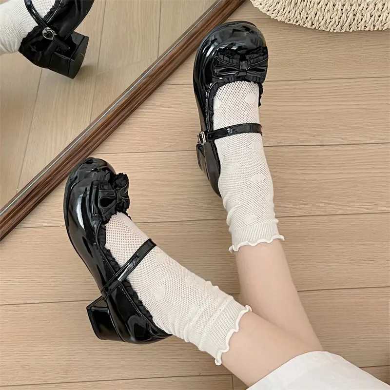 High Quality Cute ballet shoes for women sweet bow Lolita shoes round toe thick high heels Mary Jane shoes elegant light sandals for women T241024