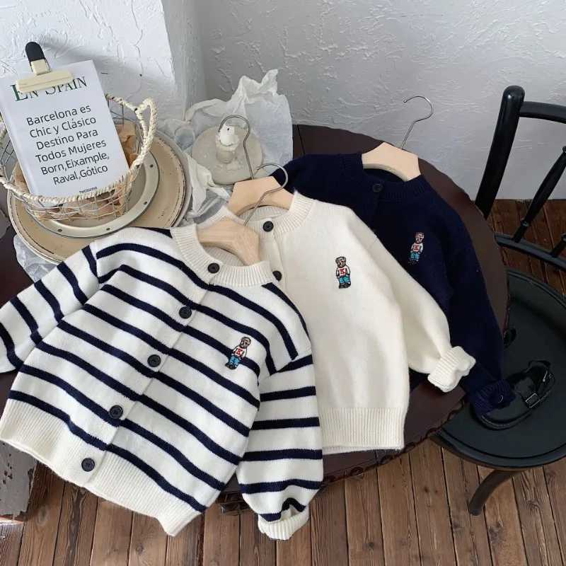 Childrens sweater 2024 autumn cartoon embroidery boys knitted cardigan wool sweater girls soft loose sweater W241025