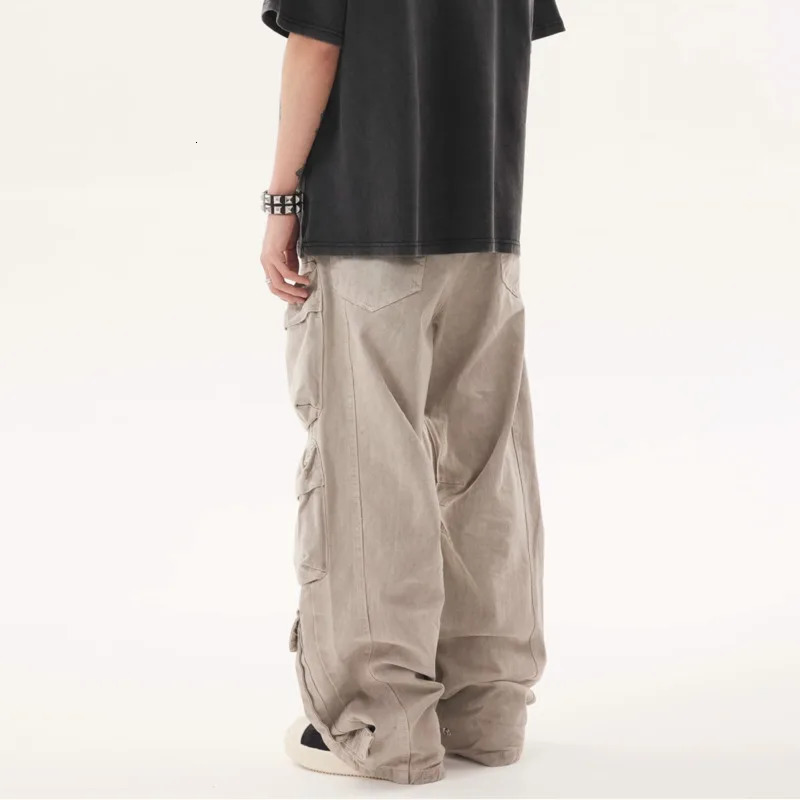 PFNW High Street Mens Denim Pants Three-dimensional Multi-pockets Worn-out Overall Straight Leg Male Bottom Loose 12C521 241024