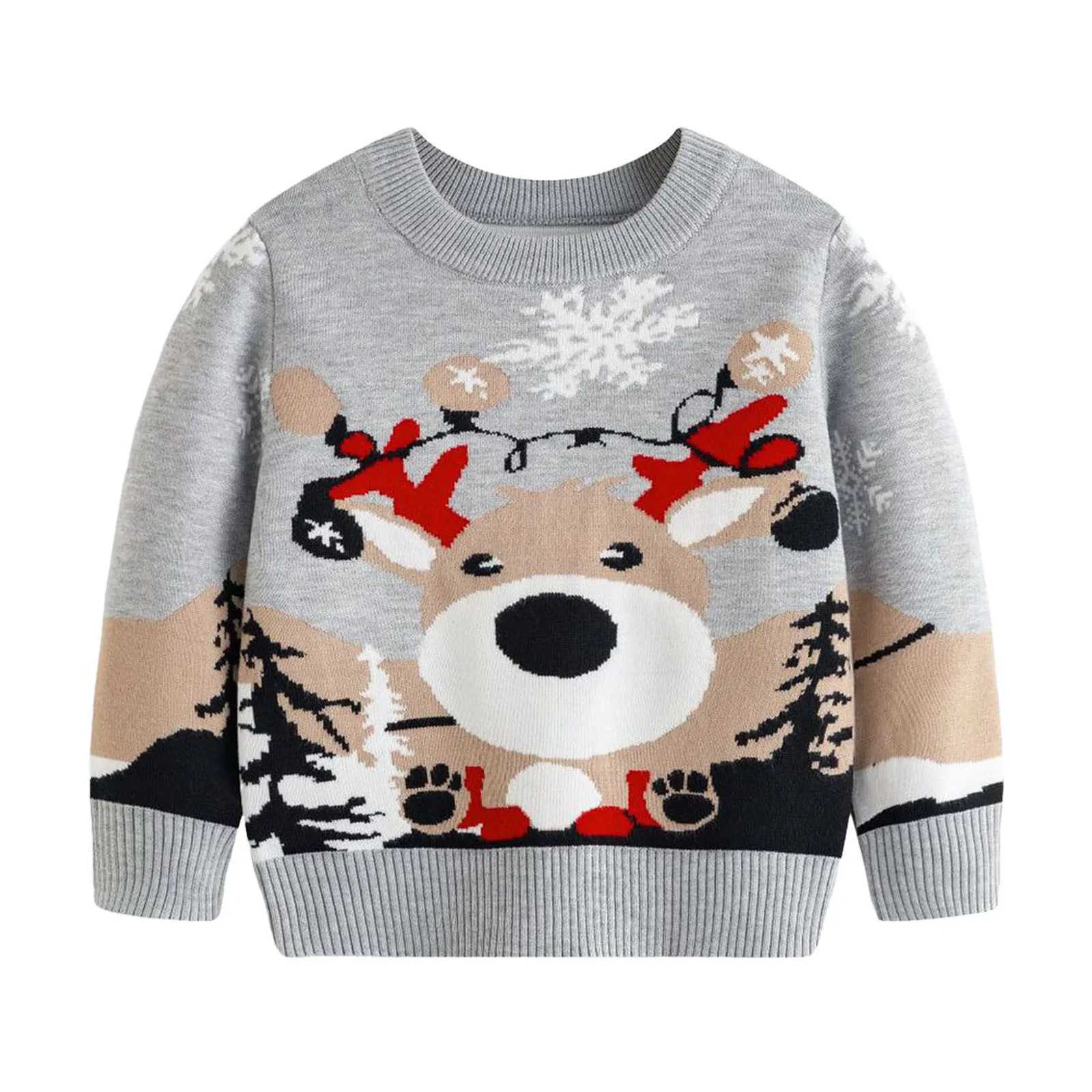 2024 Winter Christmas Sweater Childrens Cartoon Printed Knitted Pullover Autumn and Winter New Boys and Girls Cotton Warm Knitted 2-6 Years W241025