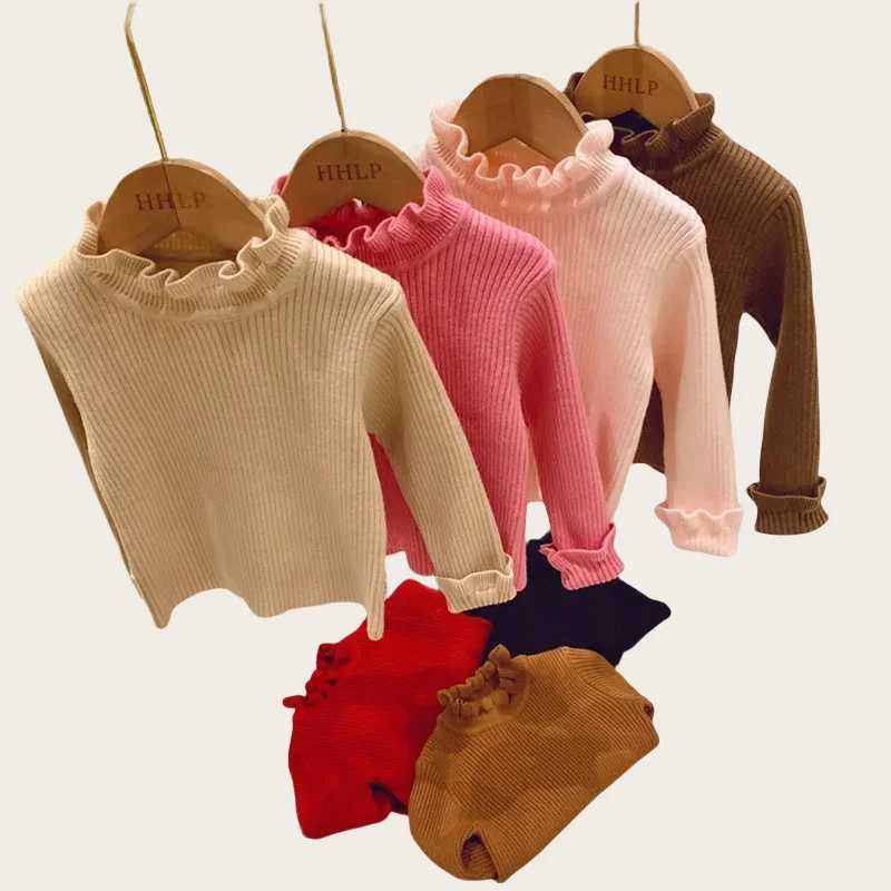 Childrens Sweater Bottom Top 1-6Y 2024 Autumn Solid High Elasticity Girls Knitted Floral Childrens Turtle Neck Sparkling Girls Sweater W241025