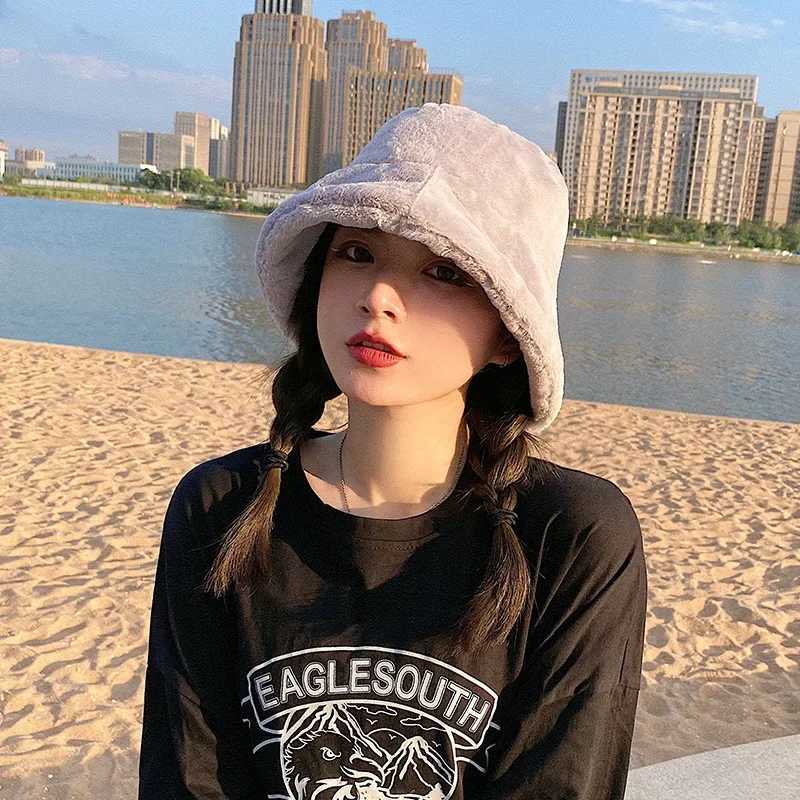 Autumn Winter Panama Hat for Women Faux Fur Bucket Hats Cow Print Plush Velvet Warm Panama Hat Fisherman Hats Vacation CapX241025