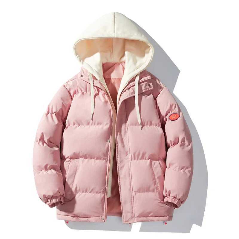 Winter new mens hooded park fashion casual thick jacket outdoor windproof mens solid color matching W241024