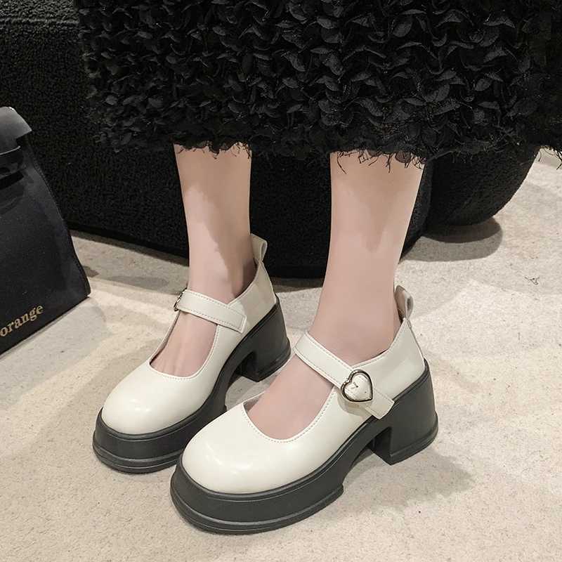 High Quality Mary Jane womens summer new round toe thick soled pump small leather shoes womens high heels T241024