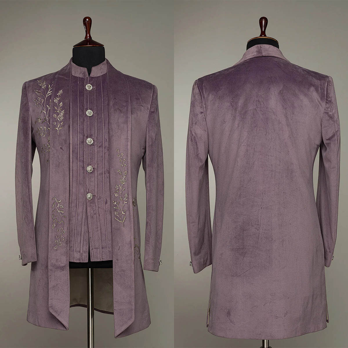 Elegant Men's Overcoat Stand Lapel Tailored Appliques Jacket 2 Piece Set Velvet Blazer Autumn Winter Plus Size Windbreaker Custom Made Coat+Vest