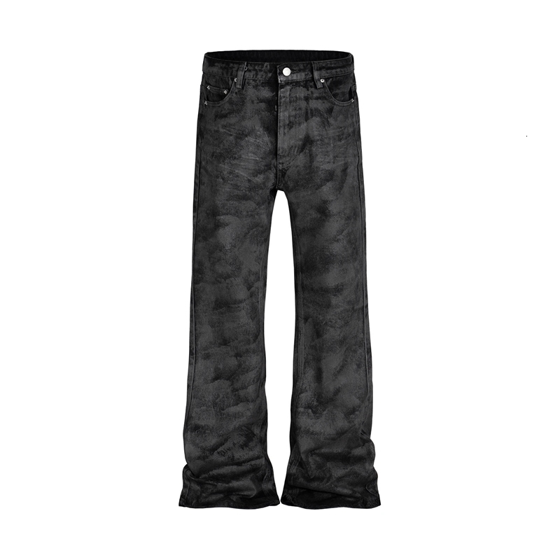 High Street Hand Brushed Glue Sparkling Baggy Flare Jeans for Men Y2k Pantalones Hombre Leather Pants Oversized y241010