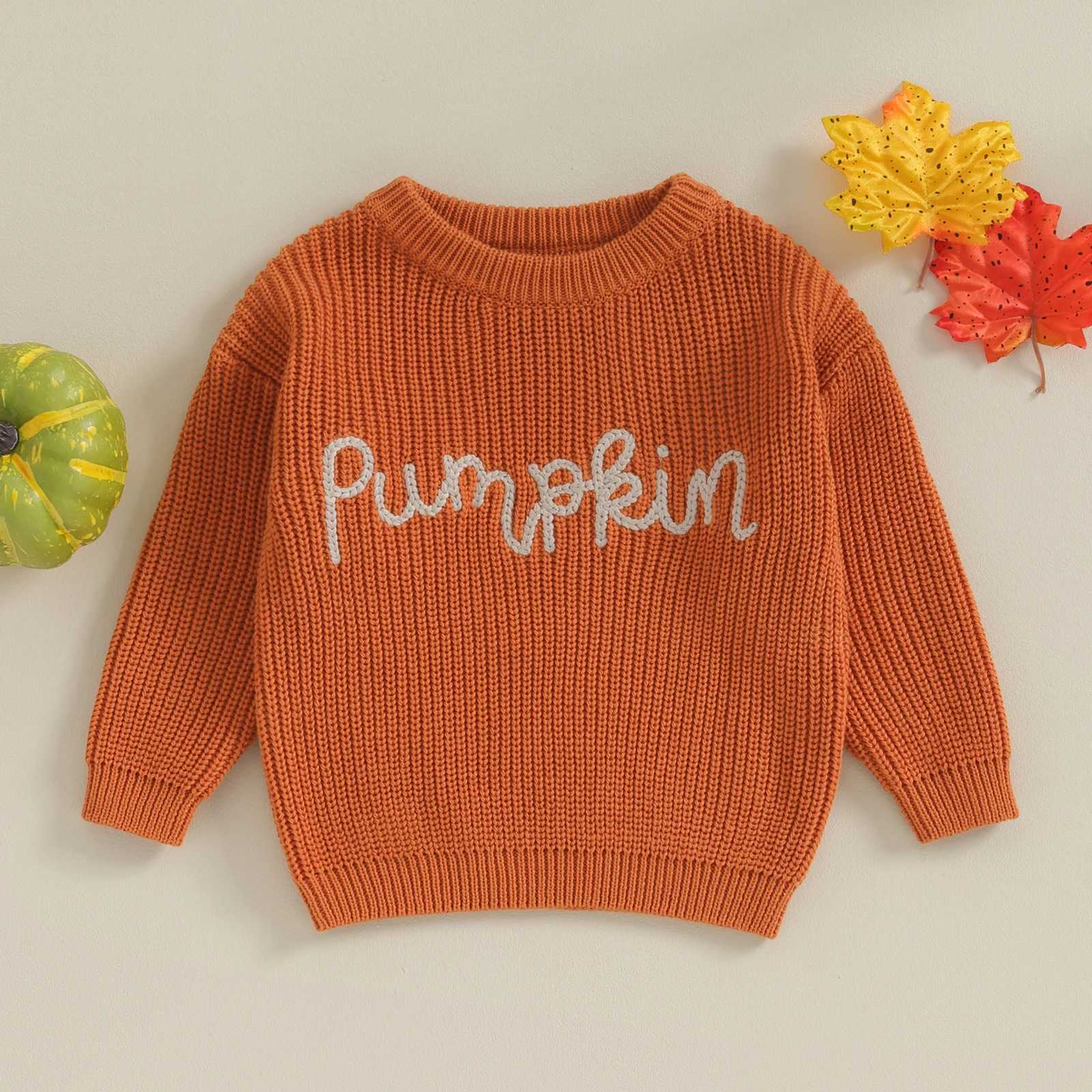 FOCUSNORM 0-3Y Preschool Girl Boy Autumn Winter Knitted Sweater 3-Color Long Sleeve Pumpkin Letter Embroidery Knitted W241025