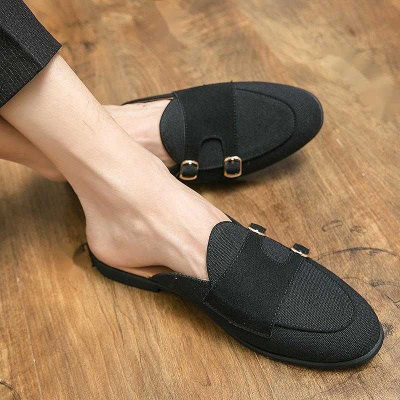 Men Dress Shoes Small Leather Shoes Breathable Summer British Half Slipper Sandals Korean Version One Foot Lazy Casual Shoes Male 241009