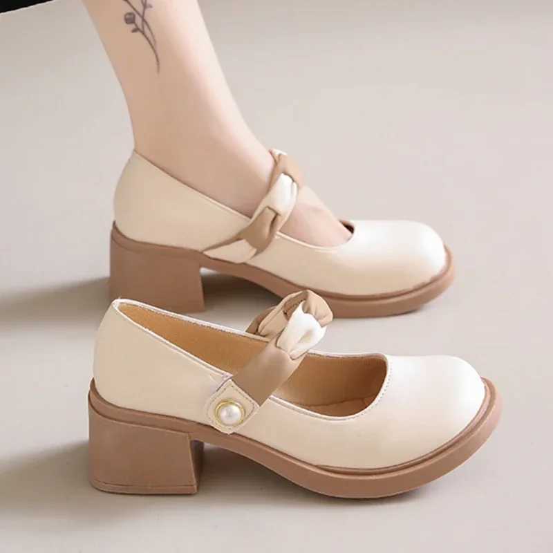 High Quality Mixed color Mary Janes square heel buckle shoes for women Fi spring/autumn light pump Salto Alto T241024