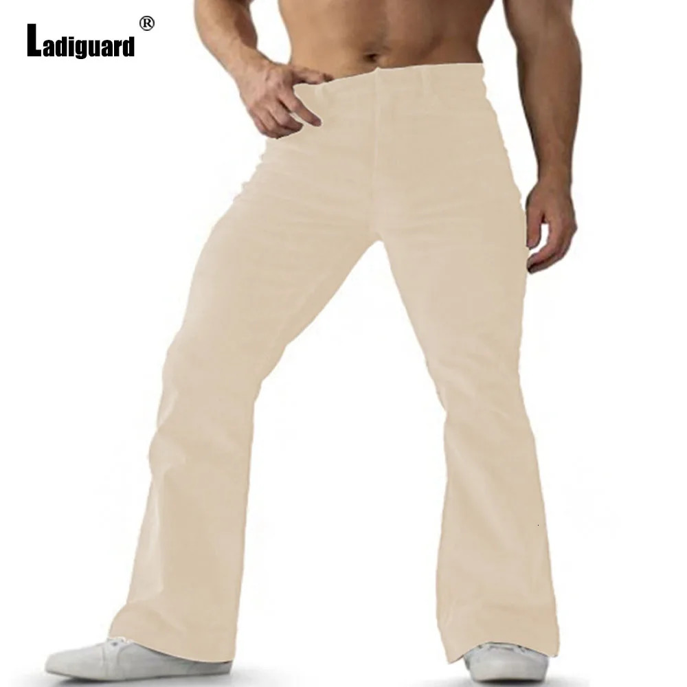 Mens Stand Pocket Elegant Corduroy Pants Dark Brown Flare Trousers Plus Size 3xl Fashion Zipper FullLength Bottoms 241021
