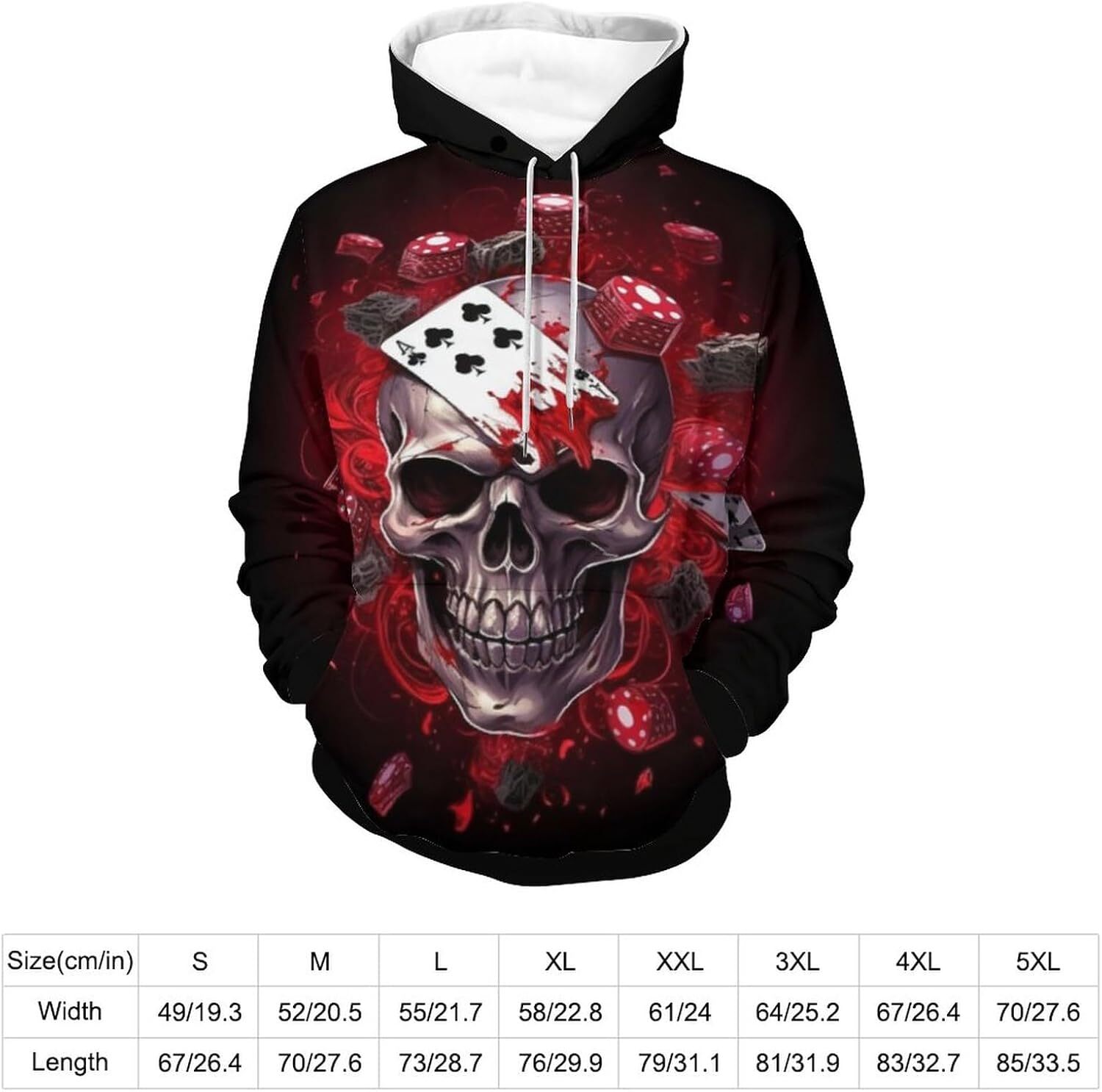 Hoodie for Mens Womens Mens Hoody Poker Cards and Skeletons Graphic Hoodie Sweatshirt Pullover Graphic Hoodies sweatshirt Pullover Long Sleeve Warm