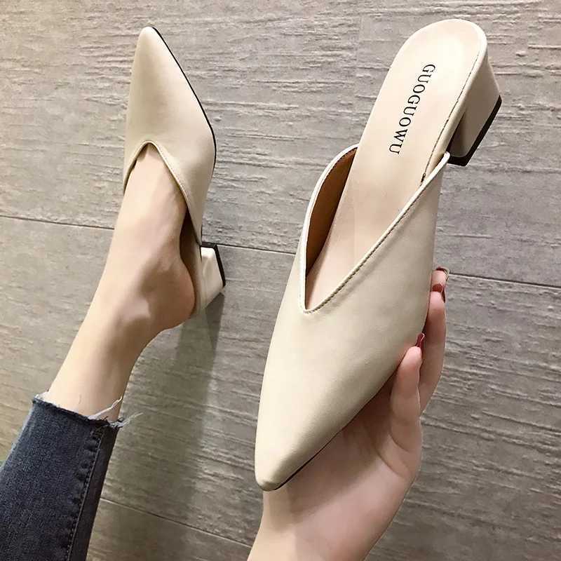 High Quality Womens high heels comfortable soft leather shoes office low toe mule shoes Mary Jane shoes wedge shoes for women T241024
