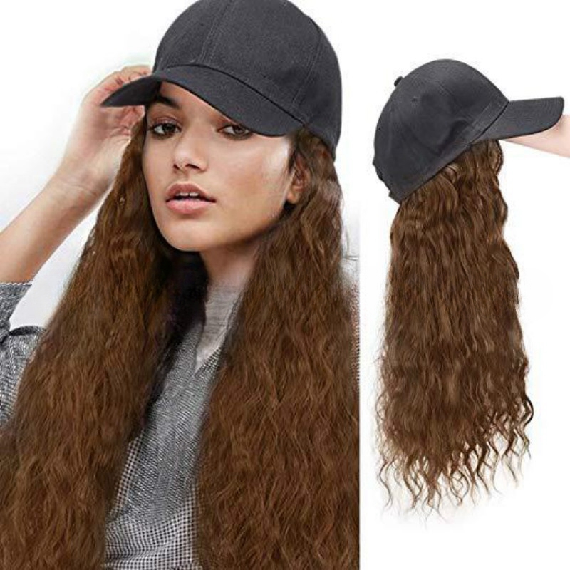 Wigs for women hats one-piece long curly hair caps for all seasons universal synthetic hair