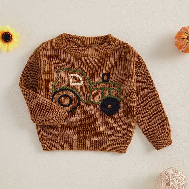 FOCUSNORM 0-3Y Autumn Winter Girls and Boys Knitted Sweater in 2 Colors Long Sleeve O-Collar Truck Embroidery Zipper Knitted Sweater W241025