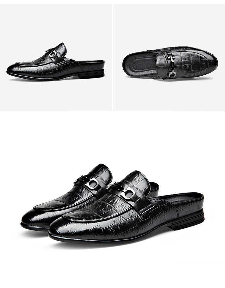 Men Dress Shoes New Mens Shoes With Leather Shoes Business Formal Small Leather Shoes Mens Embossed Bean Shoes Mens Business Half Slippers 241009