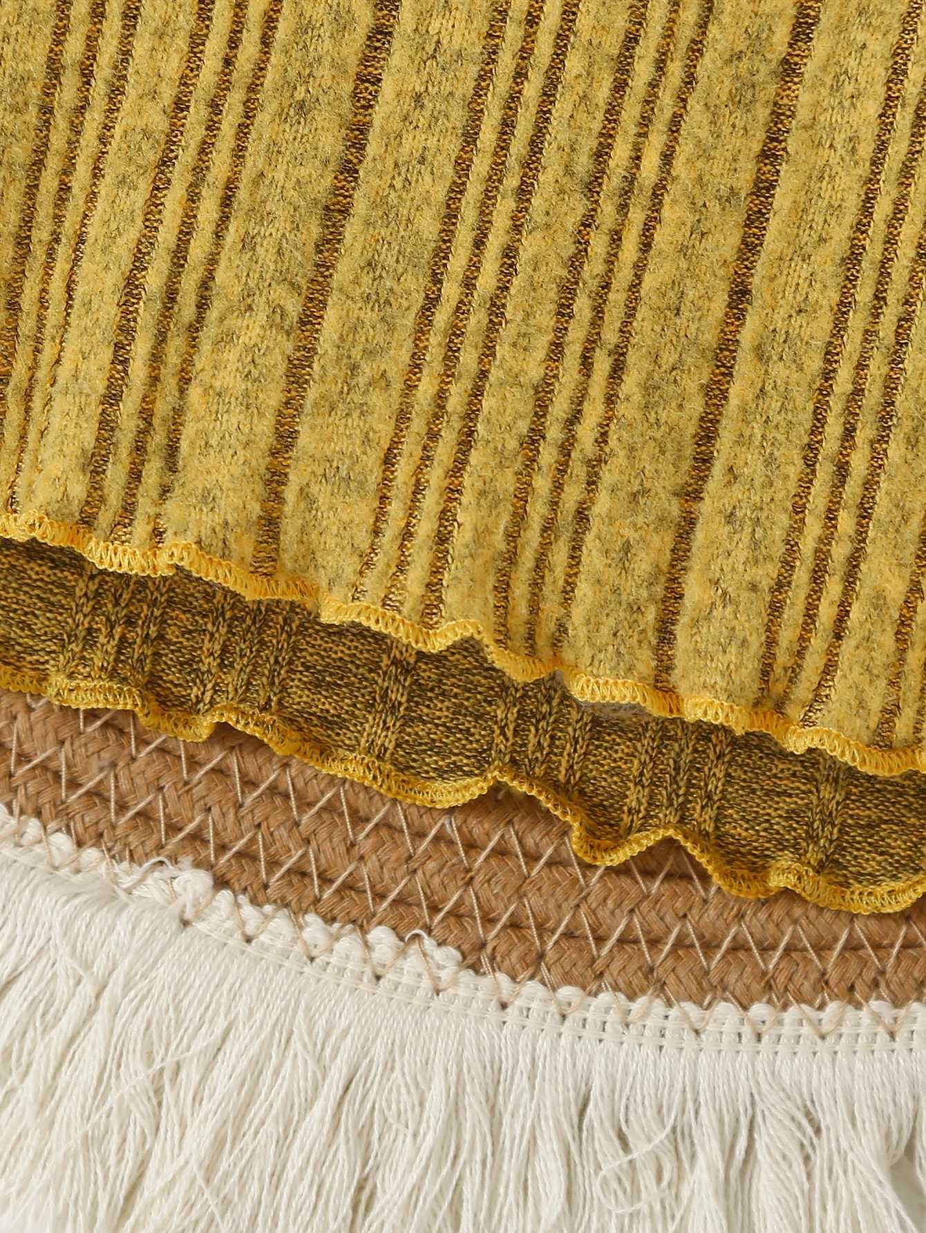 Spring and autumn boys and girls lace round neck long sleeved striped solid color knitted sweater fashionable and warm for children W241025