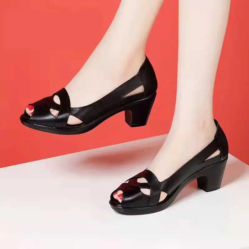 High Quality Cresfimix Zapatos De Mujer Womens Fi Black Hollow Comfortable Spring and Summer Sliding Square High Heels Office Pump A1172 T241024