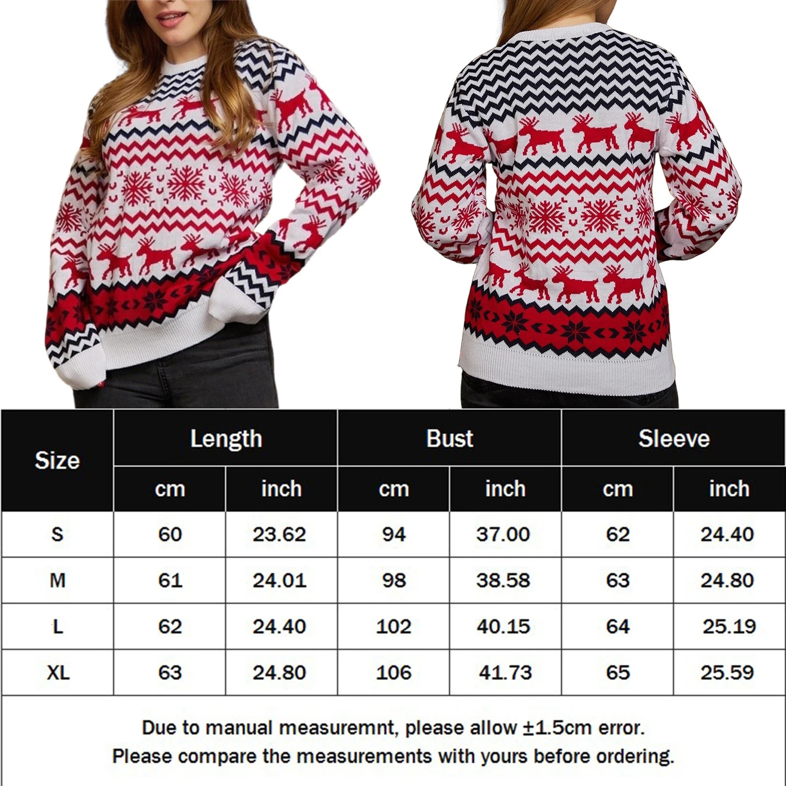 Women Knitted Jumper Festive Christmas Party Long Sleeve Fashion Simple Jacquard Elk Round Neck Knitwear Sweater Shirt 241021