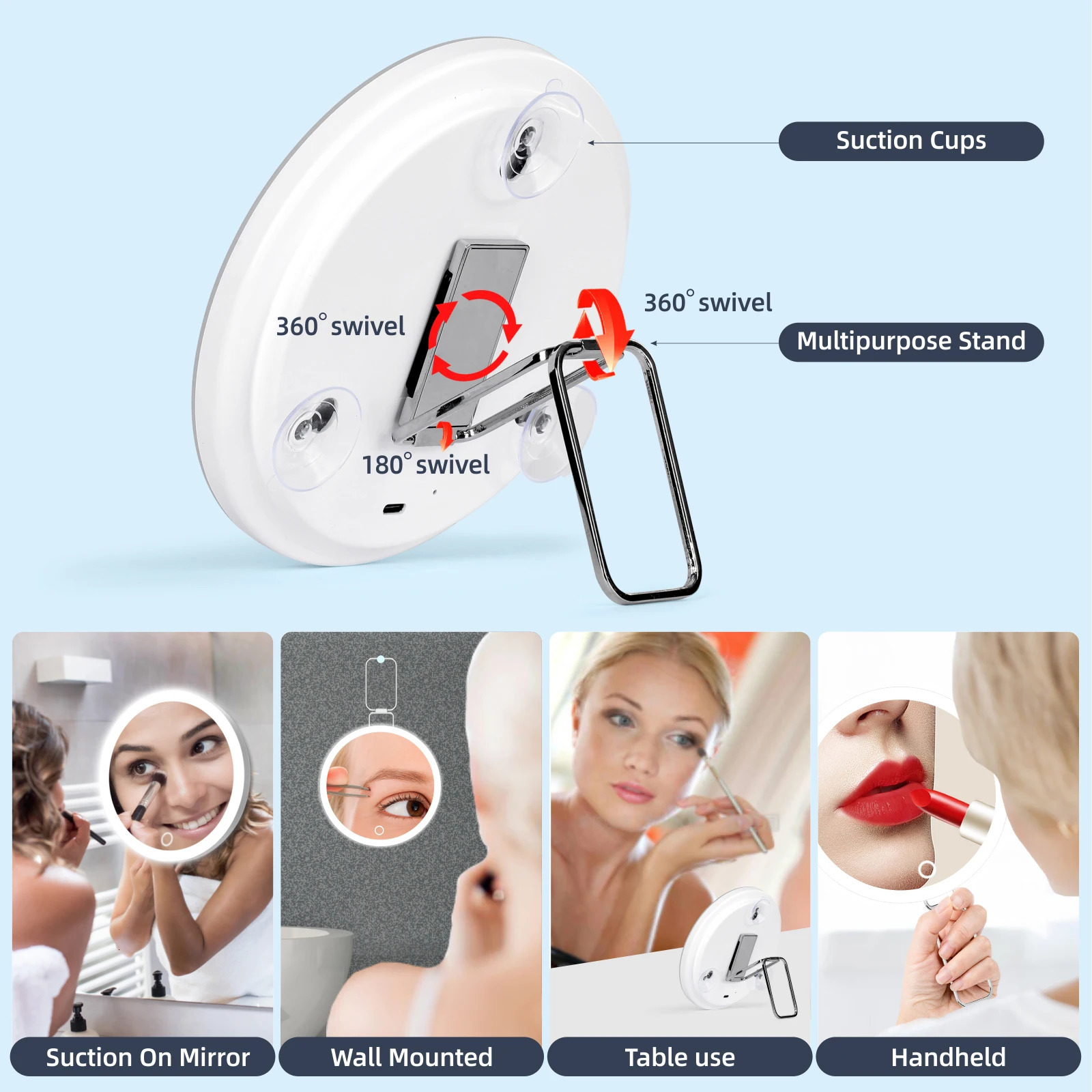 6 Inch Magnifying Mirror with Light 530X Portable Travel Magnified 360° Adjustable Stand and Suction Cup 241024