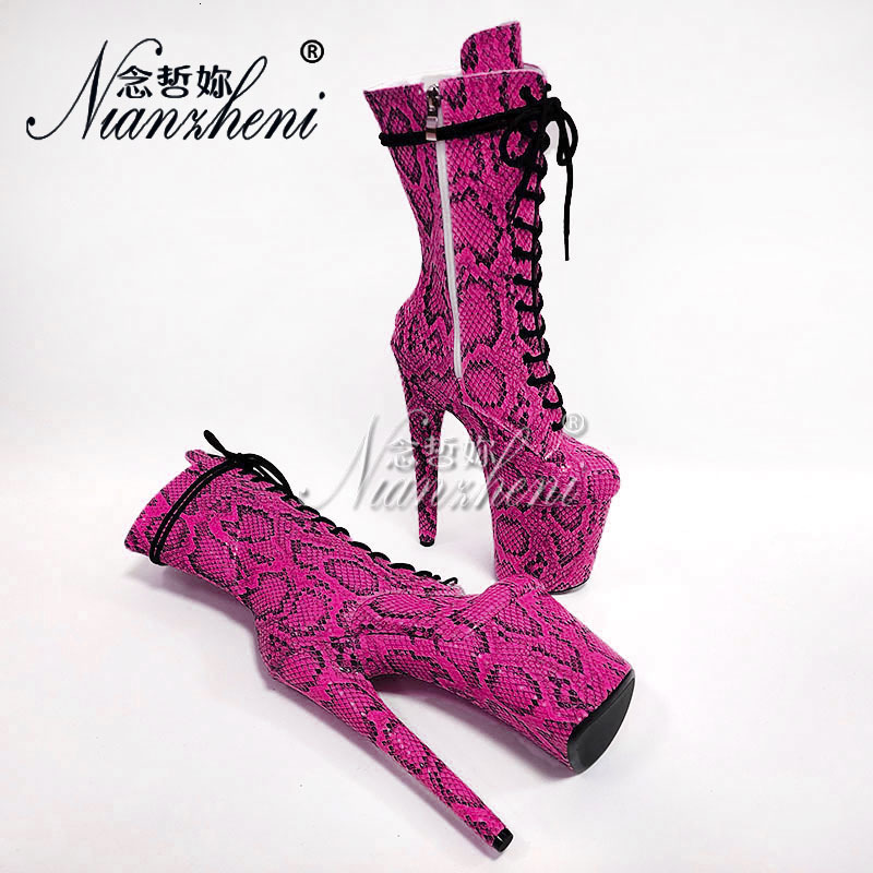 Platform Thin Heels Stripper 8Inch Snake Print Exotic Dancer 20Cm Pole Dance Shoes Nightclub Women's Sexy Show Fetish Ankle Boot