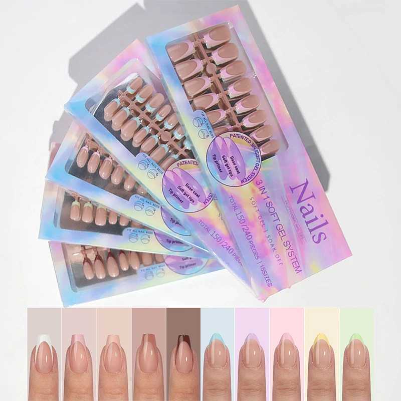 6 Colors 150pcs French Fake Nail Multi-size False Nail Press On Acrylic Nails Almond Wearing Armor Removable Convenient Pose KitXJ241025