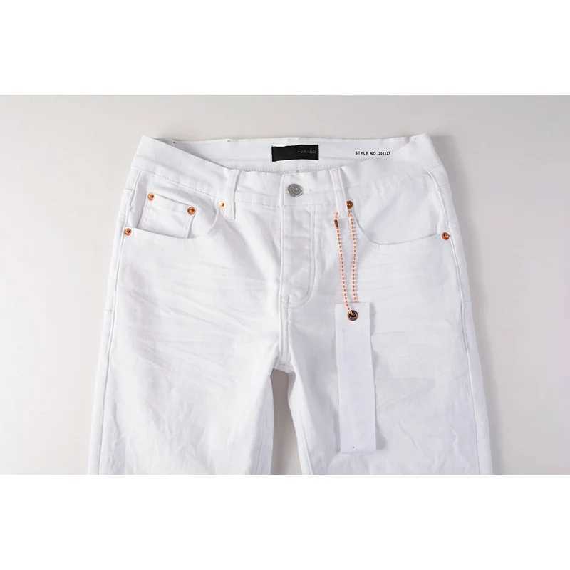 Men's Jeans American street mens white tight button white ripped jeans Q241024