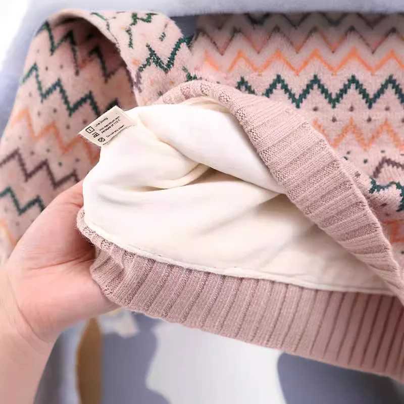 Autumn and Winter Baby Boy Sweater Cotton Wave Stripe Long Sleeve Baby Boy Pulling Rope Round Neck Velvet Preschool Boy Knitted W241025