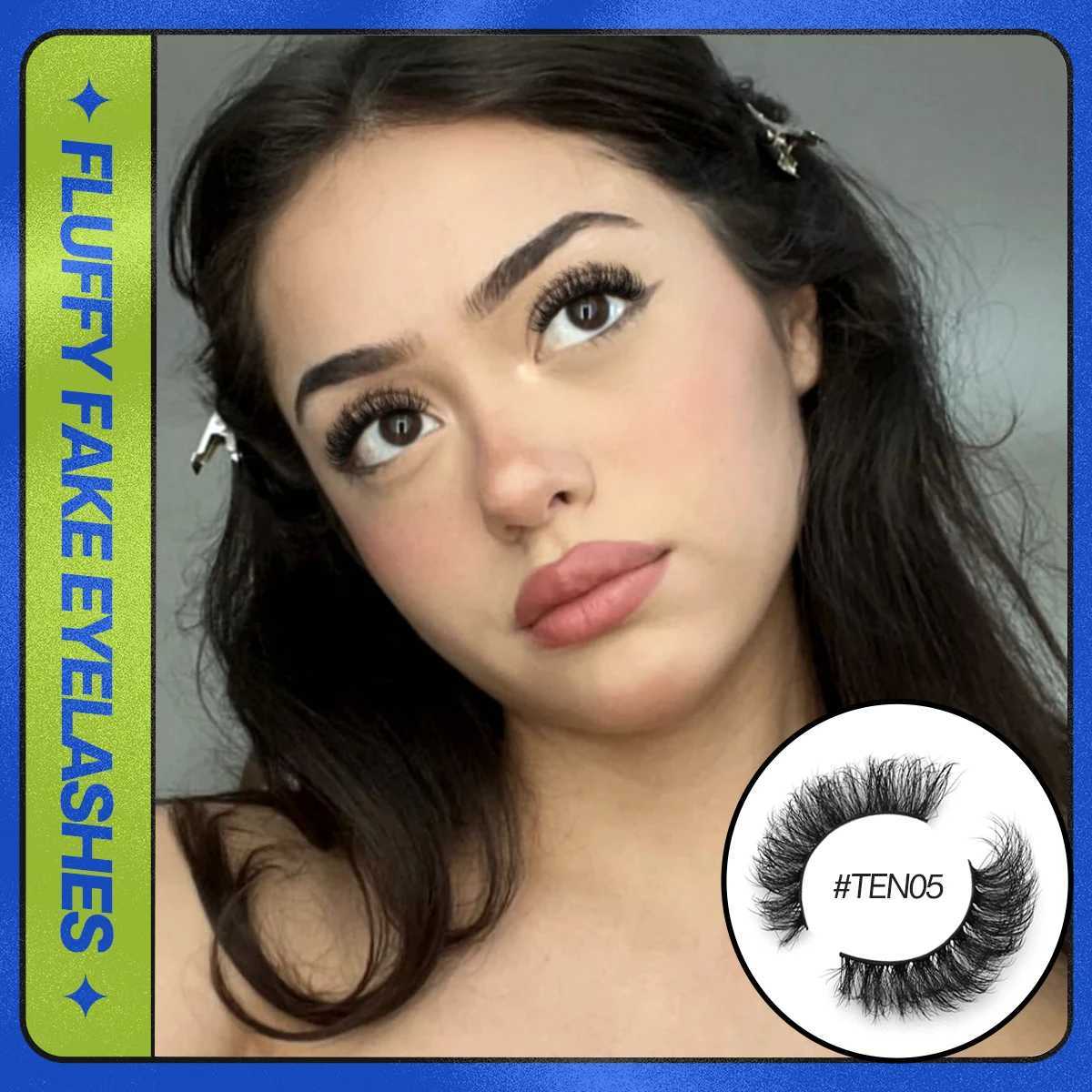 Groinneya 10 pairs of cat eye eyelashes fluffy artificial mink eyelashes 8D Wispy eyelash pack dramatic long thick eyelashes false eyelashesW241024