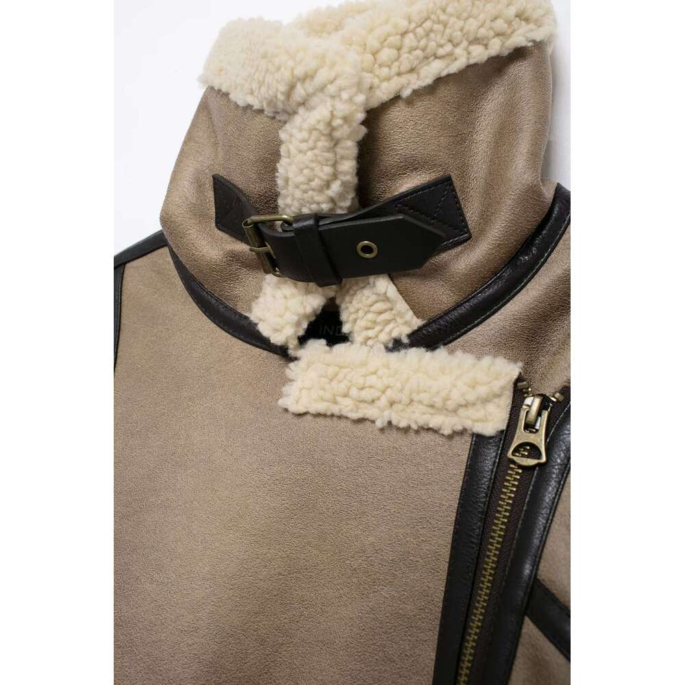 TRAFZA Women Fashion Ing New 2024 Retro Loose Fleece Zipper Lapel Jacket Autumn Winter Stylish Coat