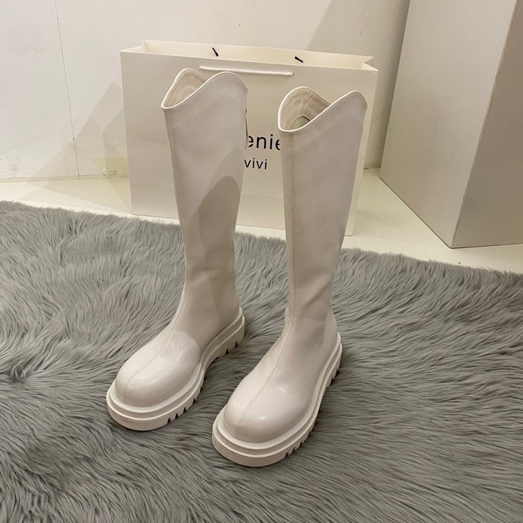 2024 Women's Designer V-Mouth Knee-High Boots, Enhanced Height, White 8100