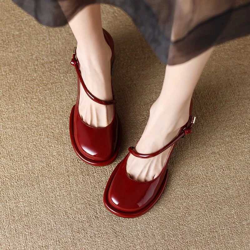 High Quality French high heels womens shoes 23Spring new red platform leather shoes elegant womens shoes party wedding shoes Mary Jane T241024