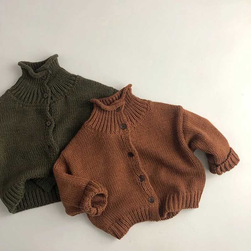 1-6Y baby sweater autumn and winter childrens high neck protective sweater fashionable boys and girls thick wool knitted cardigan W241025