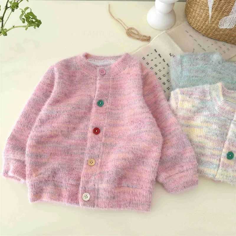 Autumn and Winter Plush Warm Childrens Rainbow Sweater Jacket Fashion Edition Girls Sweater Jacket Cute Girls Top W241025