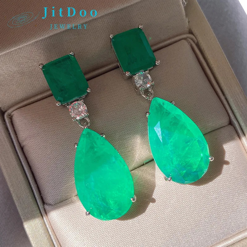 JitDoo Paraiba earrings silver 925 womens tourmaline jade big drop earrings er exquisite jewelry Christmas gift 241025