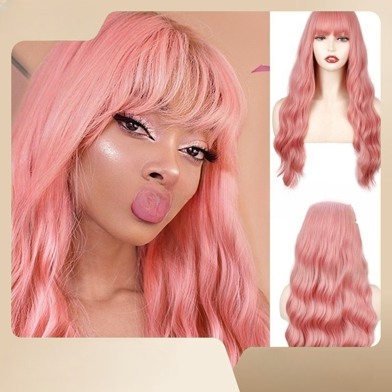 Fashion wig corn perm long curly hair thin rattan color air bangs chemical fiber wig headpiece