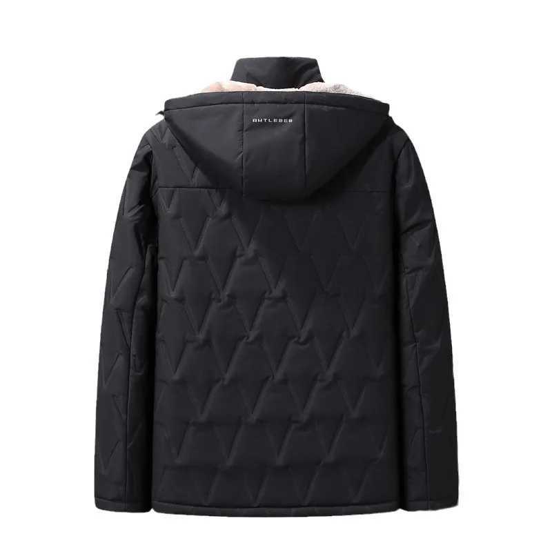 Mens warm Flce winter jacket new plus size hood Parka cashmere thick jacket oversized with fur leather jacket apron jacket W241024