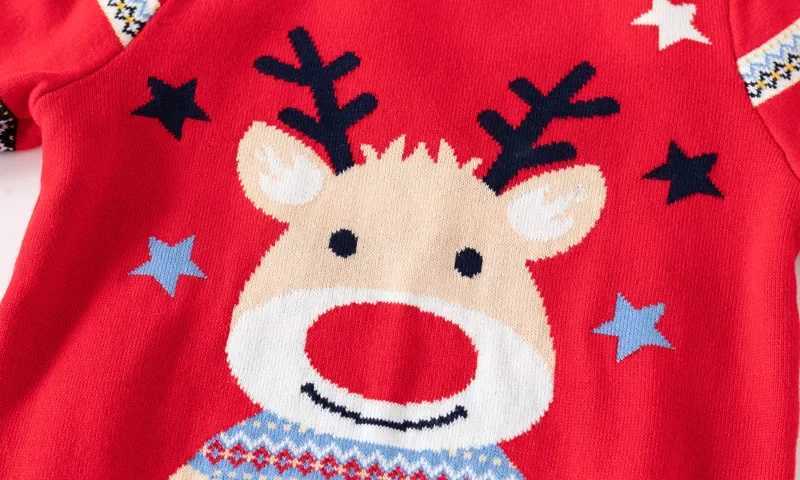 European American style childrens clothing boys Christmas deer print sweater spring new striped sleeve knitted sweater W241025