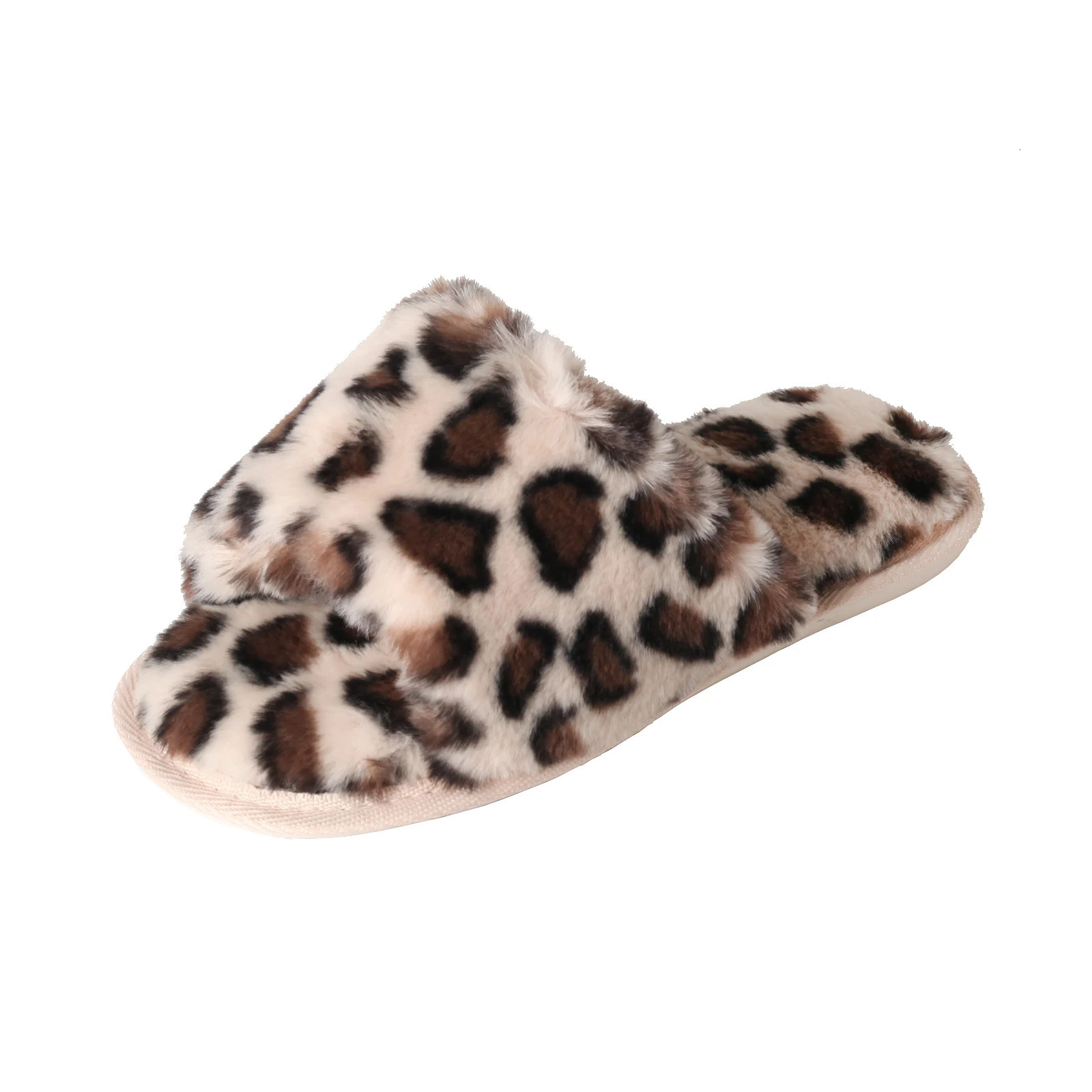 Autumn and winter womens fashion leopard plush thin bottom slider 241024